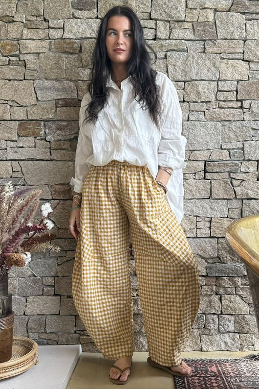 Nonni Gingham Classic Barrel Pant Indian Yellow p